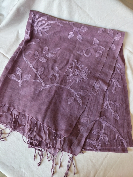 tie rack Accessories - Embroidered Lavender Floral Scarf Wrap 100%wool